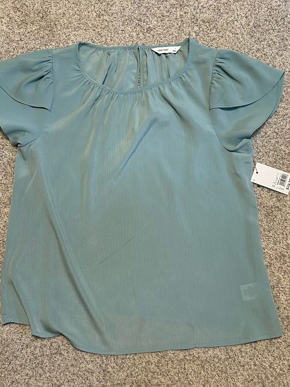 Nine West NWT Light Blue Women's Flutter Sleeve Blouse